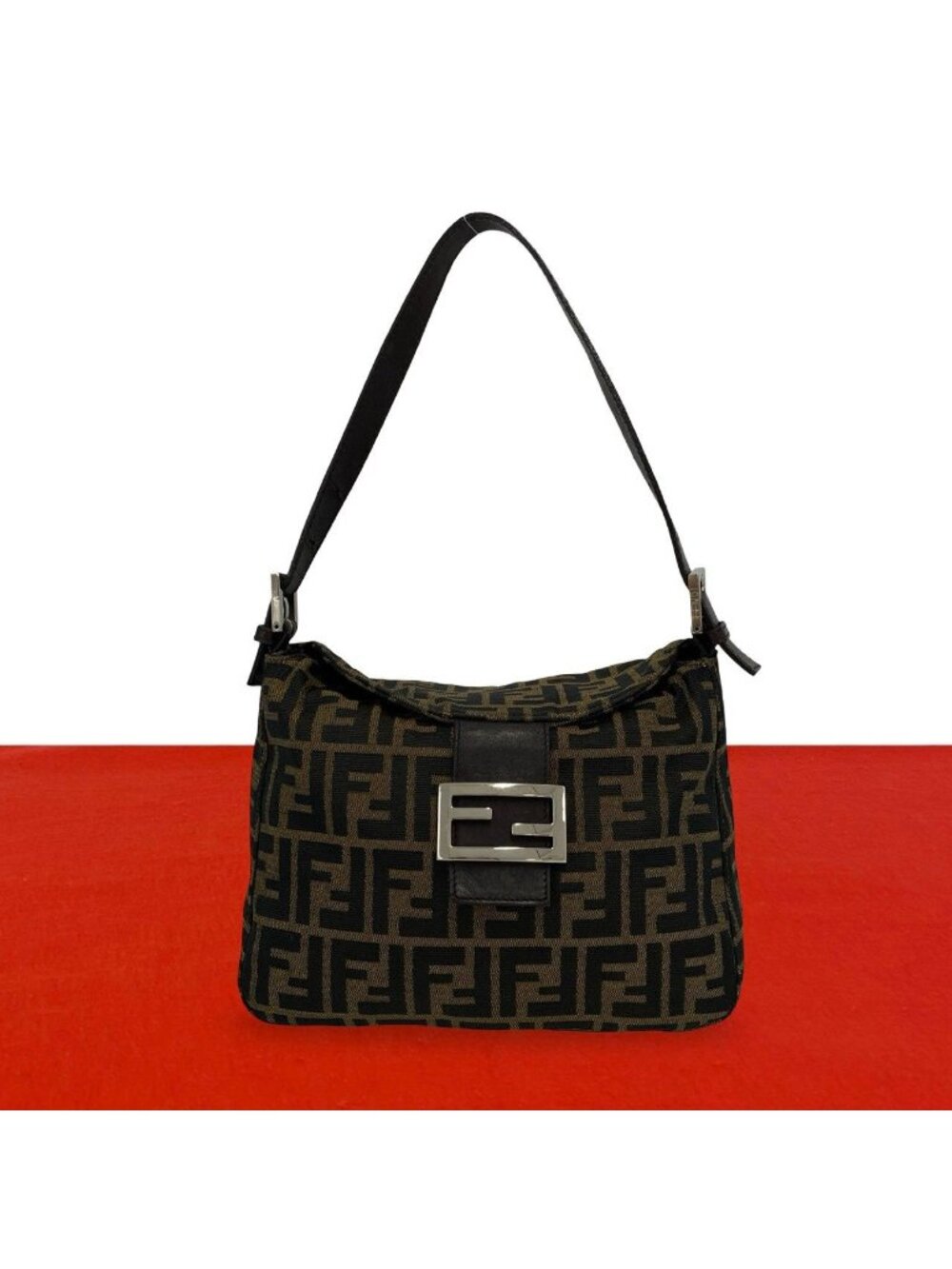 Fendi Vintage Zucca FF Pattern Canvas Leather Shoulder Bag Brown